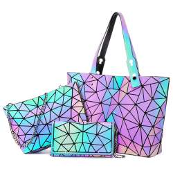 Geometric Luminous Tote Handbag Crossbody Bag Wallet 3 PCS | LOVEVOOK ...