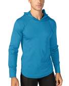 Hiking Shirt Men Long Sleeve Breathable Sun Protection Hoodie Performance Workout Shirts Lightweight Jogging T-Shirts Blue Green