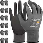 Kebada W1 Work Gloves for Men and Women,Touchscreen Working Gloves with Grip,12 Pairs Bulk Pack Mechanic Gloves,PU Coating on Palm & Fingers,Breathable Mens Gardening Gloves,Lightweight,Gray XX Large