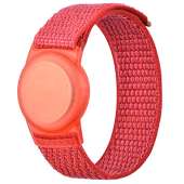 Kids Wristband Compatible with Apple AirTag, Protective Case for Air Tag GPS Tracker Holder with Nylon Bracelet, Adjustable Anti Lost Watch Band for Toddler Child Elder(Red)