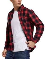 Long Sleeve Quick Dry Polyester Mens Plaid Flannel Shirt - USA