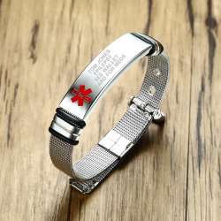 Men's Stainless Steel Adjustable Sleek Mesh Medical Alert ID Bracelet ...