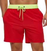 Mens Stretch Swim Trunks Quick Dry Beach Shorts with Zipper Pockets and Mesh Lining Red 34