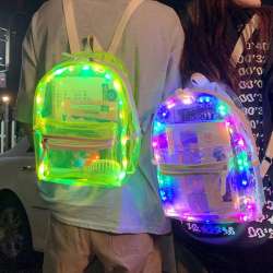 New Led Lights Unisex Backpack Transparent Clear Bagpack School