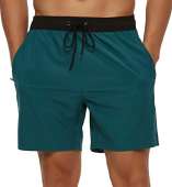 Tyhengta Mens Stretch Swim Trunks Quick Dry Beach Shorts with Zipper Pockets and Mesh Lining Green 32