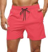 Tyhengta Mens Stretch Swim Trunks Quick Dry Beach Shorts with Zipper Pockets and Mesh Lining Pink 36