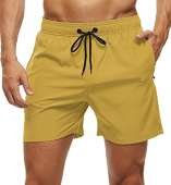 Tyhengta Men's Stretch Swim Trunks Quick Dry Beach Shorts with Zipper Pockets and Mesh Lining Yellow 38