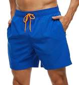 Tyhengta Men's Stretch Swim Trunks Quick Dry Beach Shorts with Zipper Pockets and Mesh Lining Deep Blue 32
