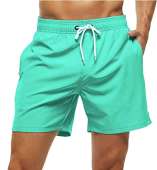 Tyhengta Mens Stretch Swim Trunks Quick Dry Beach Shorts with Zipper Pockets and Mesh Lining Grass-Green 36