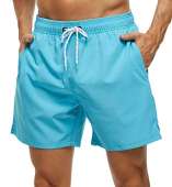 Tyhengta Men's Stretch Swim Trunks Quick Dry Beach Shorts with Zipper Pockets and Mesh Lining Sky-Blue 36