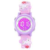 Venhoo Kids Watches 3D Cartoon Waterproof 7 Color Lights Toddler Wrist Digital Watch with Alarm Stopwatch for 3-10 Year Girls Little Child-Pink Unicorn
