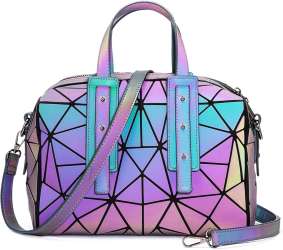 Women Geometric Luminous Handbag, Holographic Tote Purses Shoulder ...