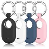 4-Pack Holder Case Compatible with Samsung Galaxy SmartTag 2, Protective Silicone Case for Galaxy Smart Tag 2 with Keychain for Pets,Keys,Luggage and More (Black+White+Navy Blue+Pink)