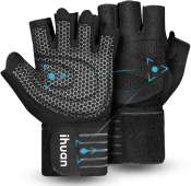 ihuan Ventilated Weight Lifting Gym Workout Gloves with Wrist Large, Black