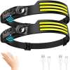2 Pcs Waterproof COB Headlamp Night LED Sensor 230° Head Torch Headlight Lamp 2 Pcs Waterproof COB Headlamp Night LED Sensor 230° Head Torch Headlight Lamp