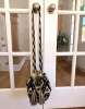 Black & Beige Geometric Bucket Drawstring Crossbody Bag Purse w/ Tassels Black & Beige Geometric Bucket Drawstring Crossbody Bag Purse w/ Tassels