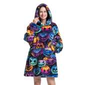 Cozy Wearable Blanket Hoodie for Women - Halloween Pumpkin Design, Perfect Gift