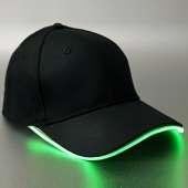 Green LED Light Black Baseball Cap Hat Glow Brim Night Party Adjustable- Running