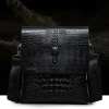 Men Leather Black Crocodile Sling Shoulder Bag Crossbody Bag 10" Messenger Bag B Men Leather Black Crocodile Sling Shoulder Bag Crossbody Bag 10" Messenger Bag B