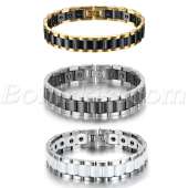 Men's Wide Ceramic Link Stainless Steel Health Power Therapy Magnetic Bracelet