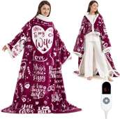 Wearable Heated Blanket with Sleeves Foot Pocket Electric Throw for Women Gift